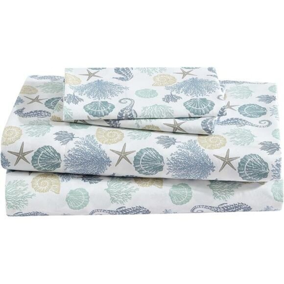 Beatrice Coastal Queen Sheet Set Soft Microfiber Deep Pocket Bedding Beach - Picture 1 of 7